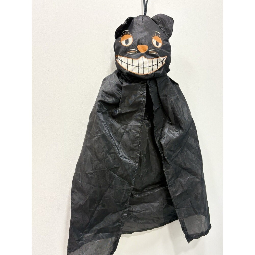 Vtg Halloween Black Cat Hanging Nylon Windsock Indoor Outdoor Porch Y2k